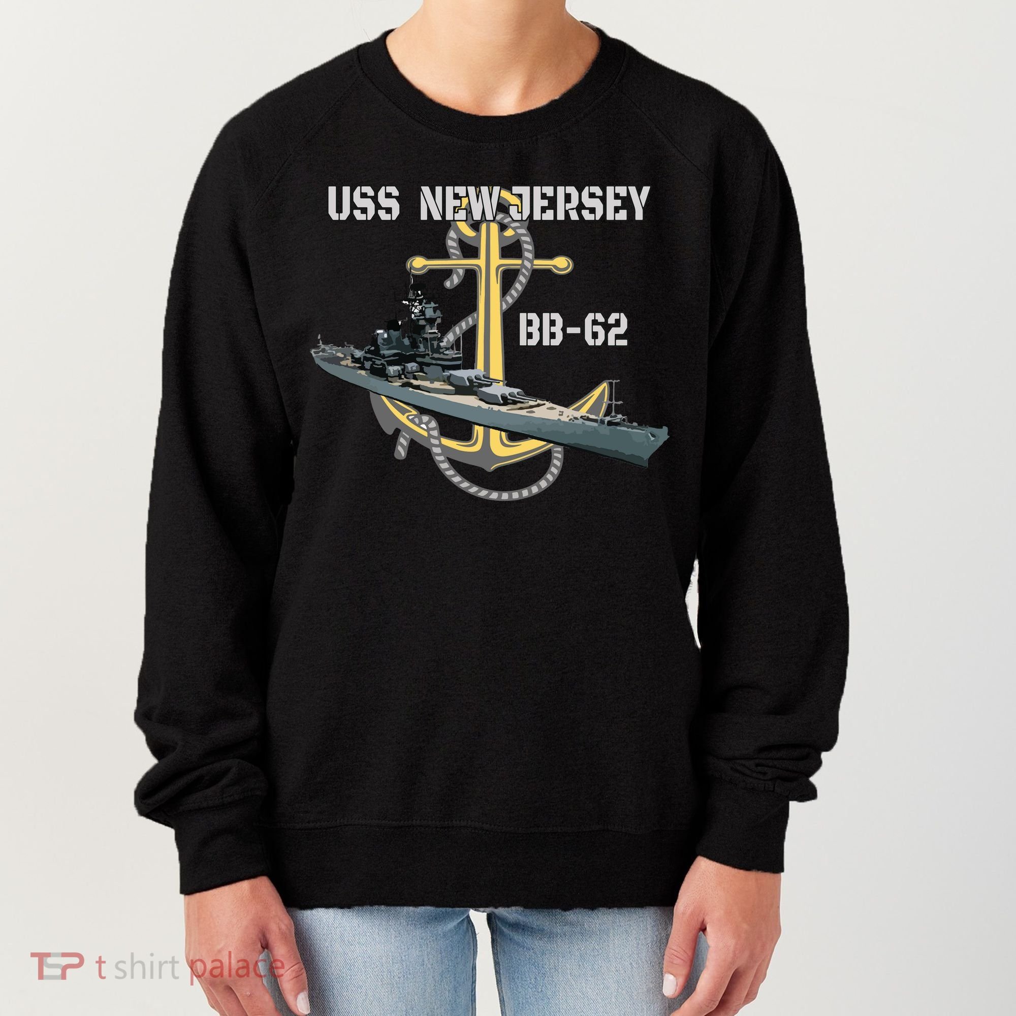Uss New Jersey Bb62 Battleship Ww2 American Warship Veteran Women's Sweatshirt