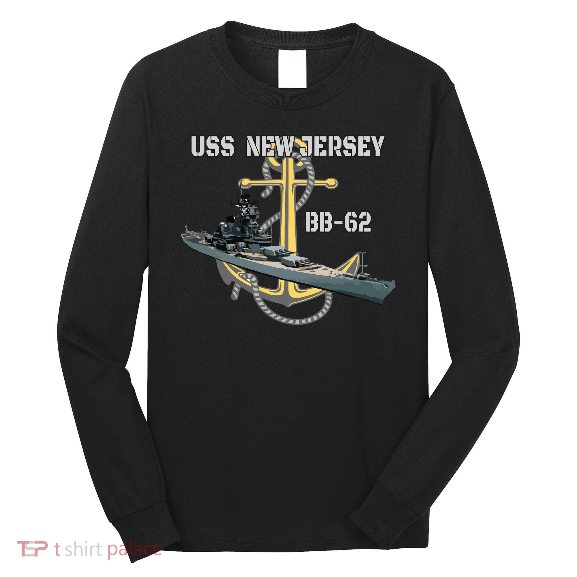 Uss New Jersey Bb62 Battleship Ww2 American Warship Veteran Long Sleeve Shirt
