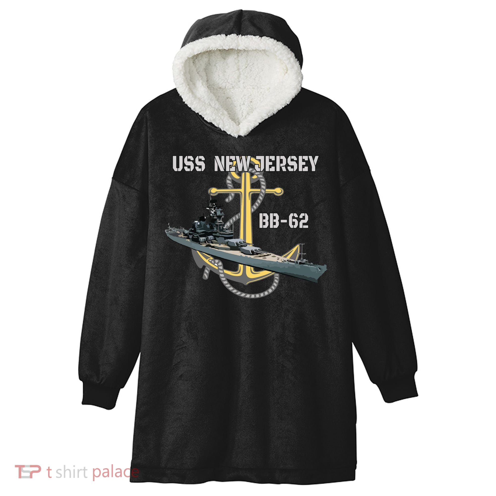 Uss New Jersey Bb62 Battleship Ww2 American Warship Veteran Hooded Wearable Blanket