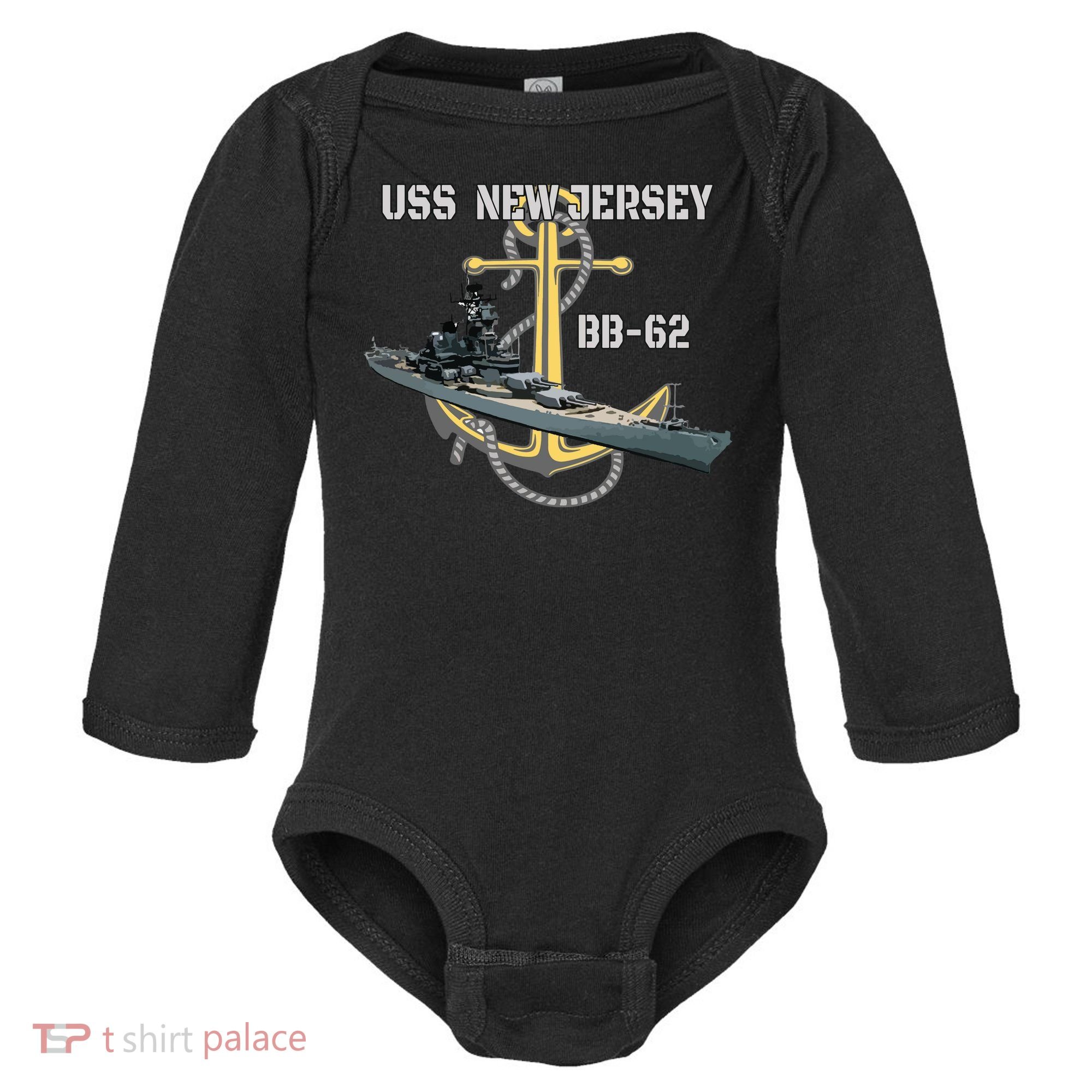 Uss New Jersey Bb62 Battleship Ww2 American Warship Veteran Baby Long Sleeve Bodysuit