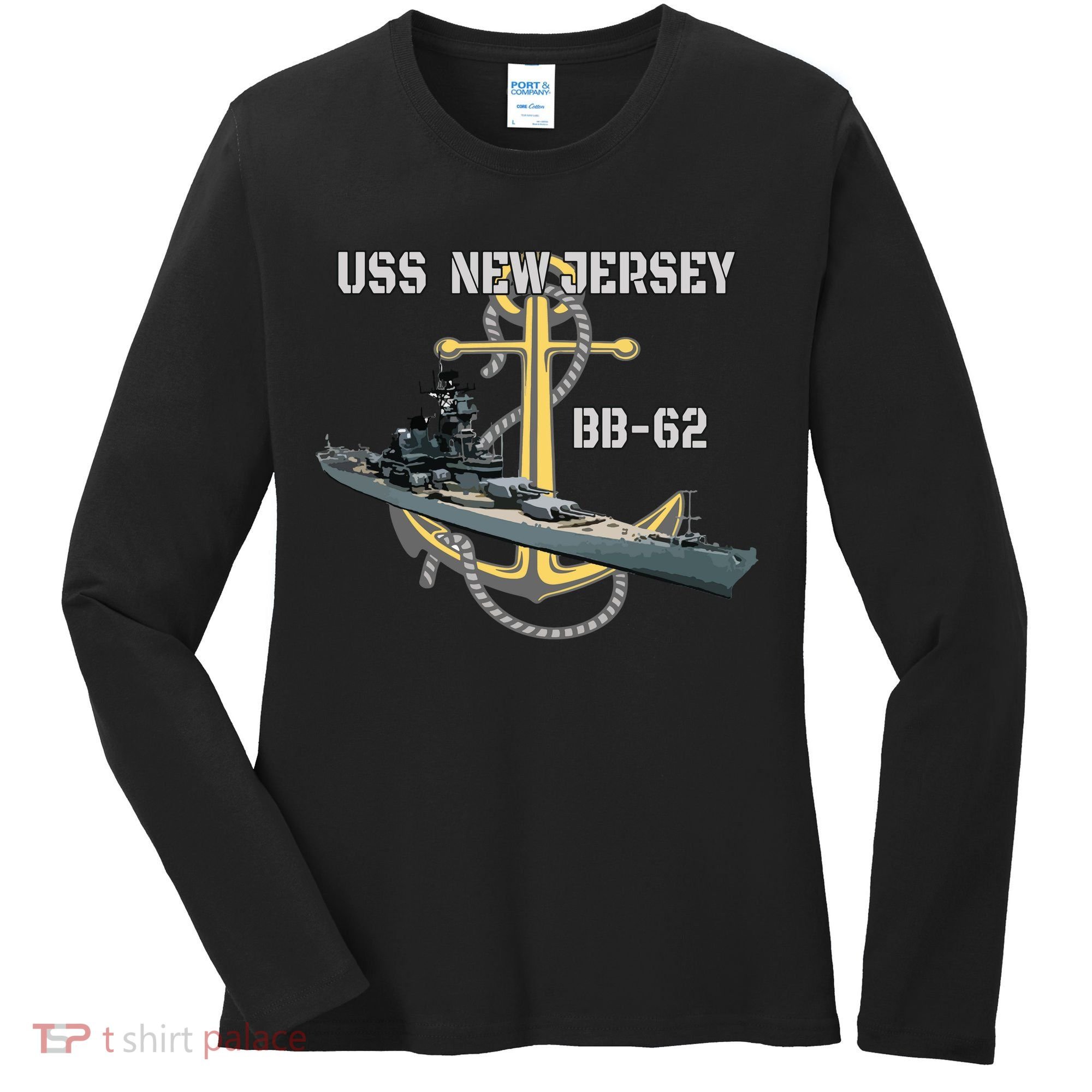 Uss New Jersey Bb62 Battleship Ww2 American Warship Veteran Women's Long Sleeve Shirt