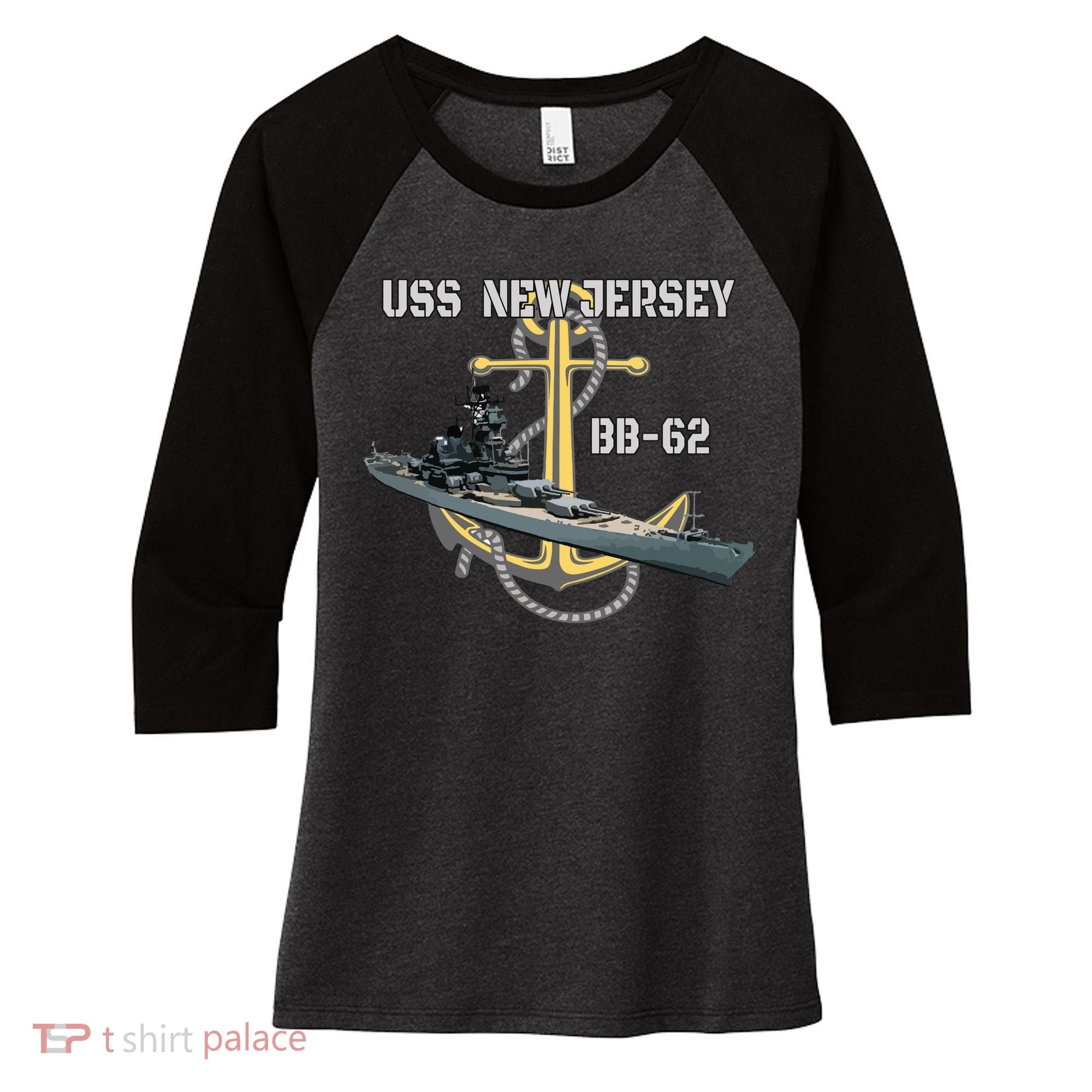 Uss New Jersey Bb62 Battleship Ww2 American Warship Veteran Women's Tri-Blend 3/4-Sleeve Raglan Shirt