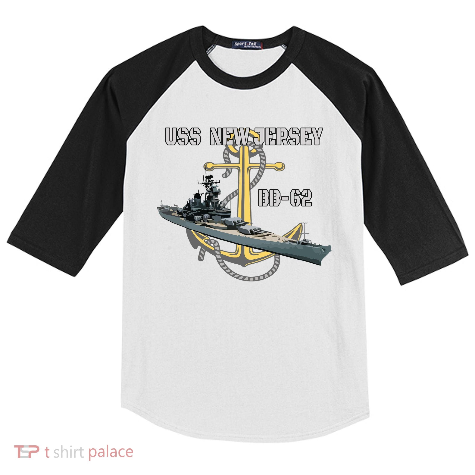 Uss New Jersey Bb62 Battleship Ww2 American Warship Veteran Kids Colorblock Raglan Jersey