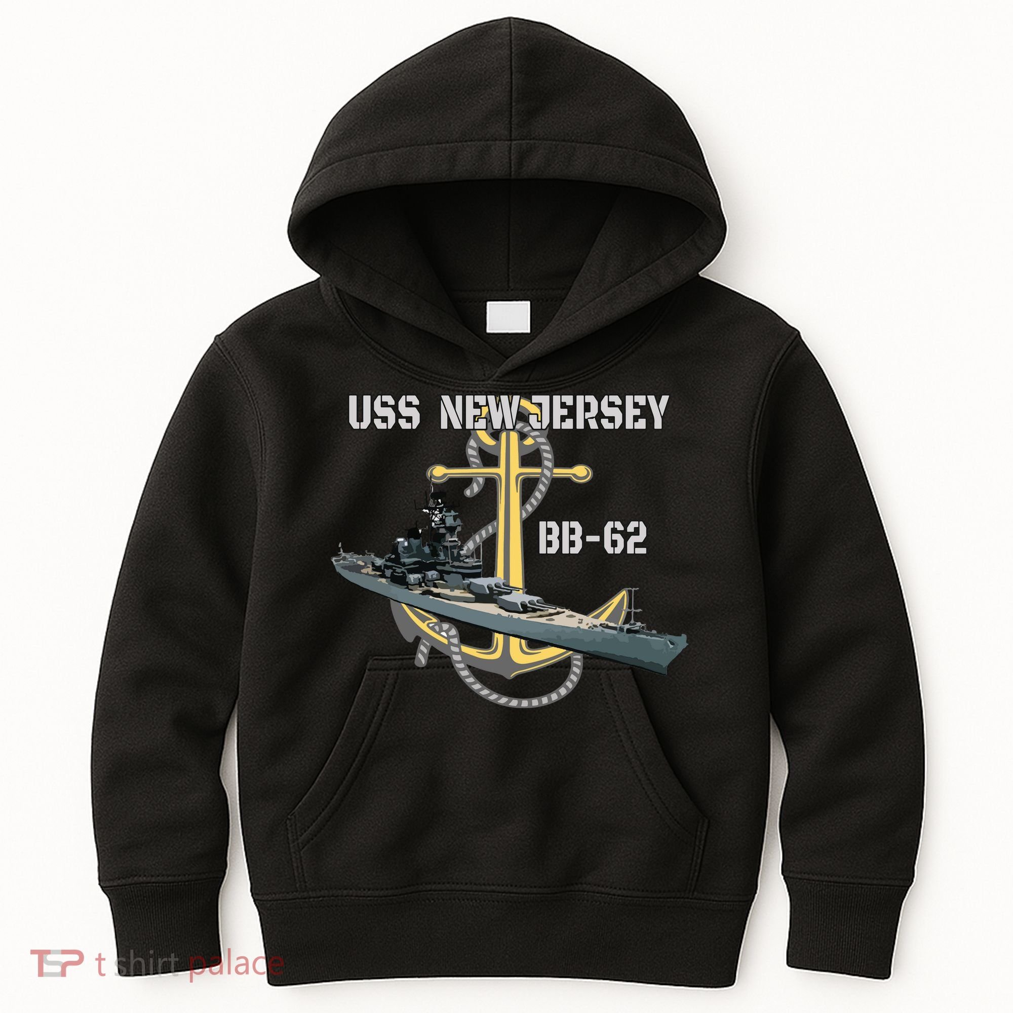 Uss New Jersey Bb62 Battleship Ww2 American Warship Veteran Kids Hoodie