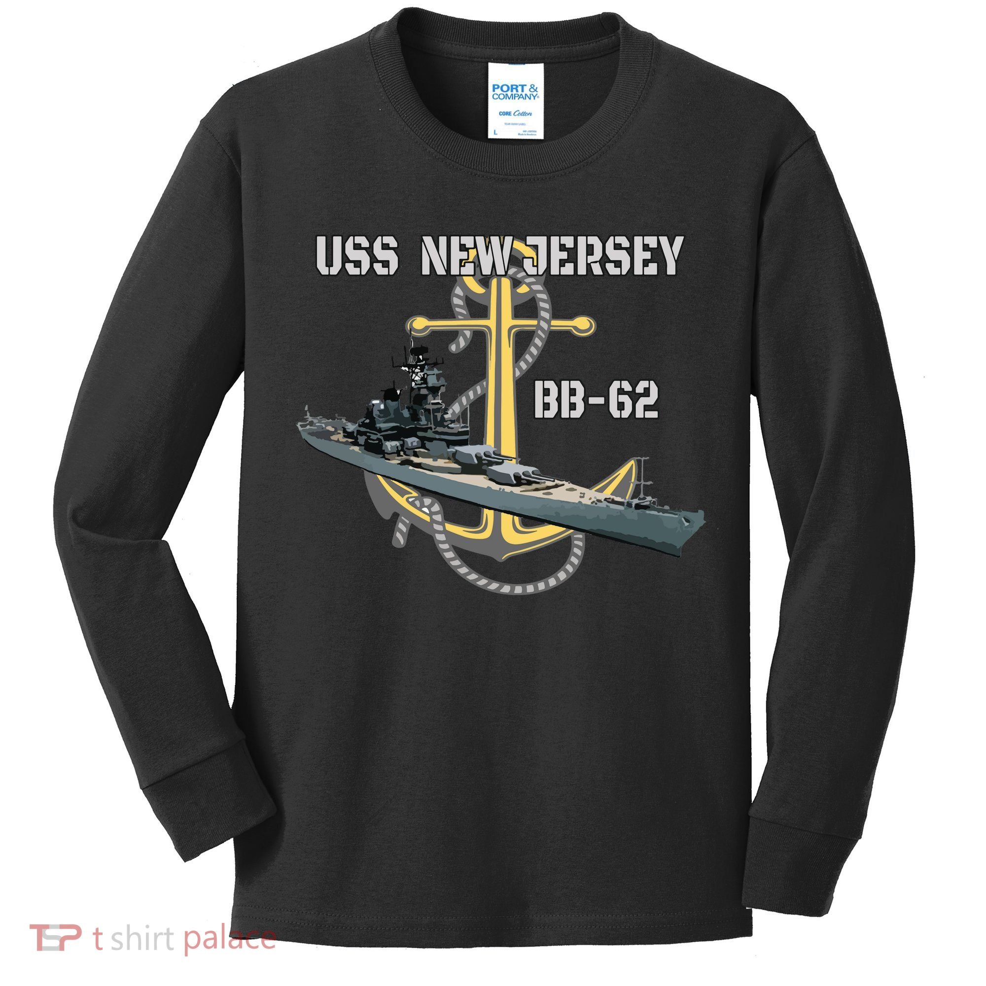 Uss New Jersey Bb62 Battleship Ww2 American Warship Veteran Kids Long Sleeve Shirt