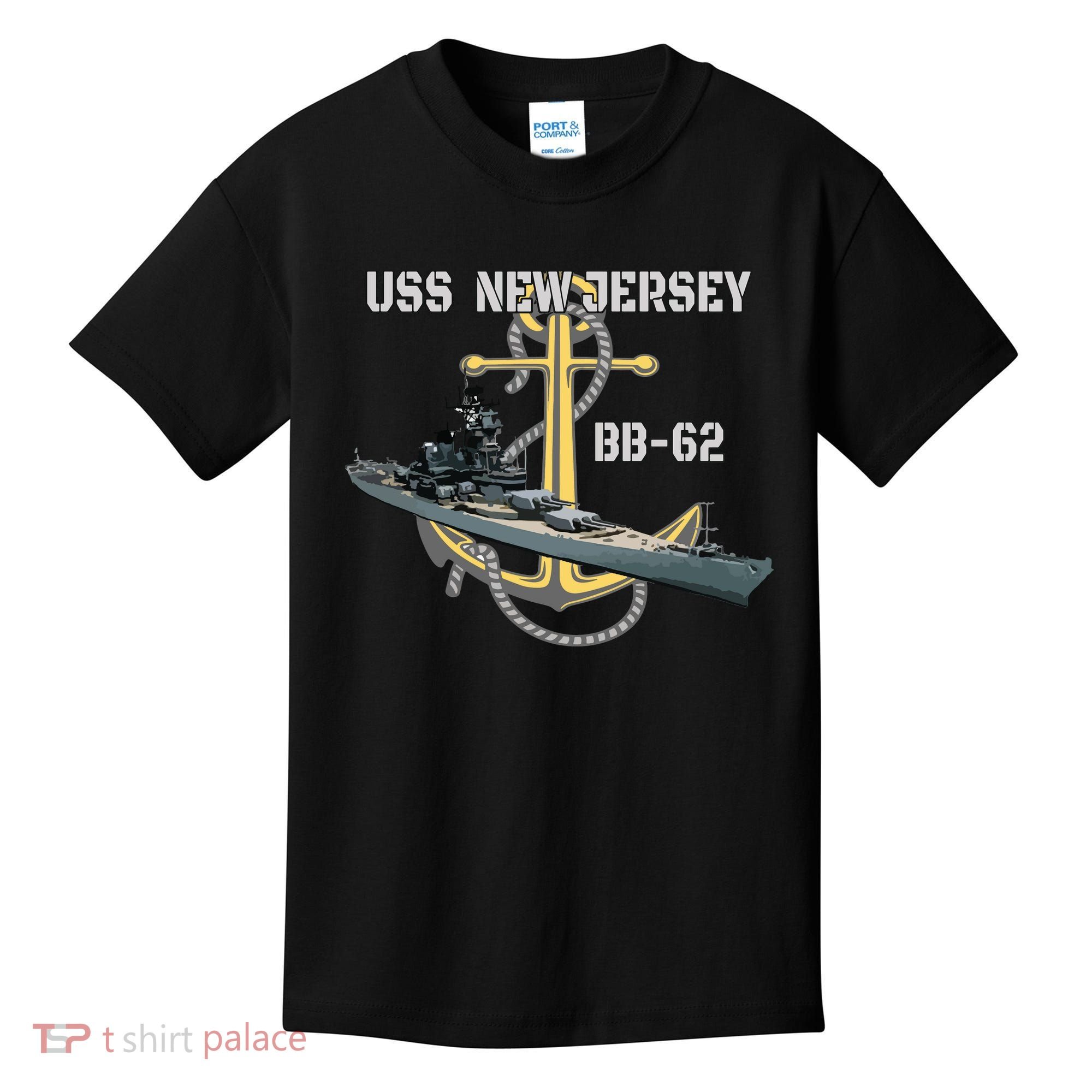 Uss New Jersey Bb62 Battleship Ww2 American Warship Veteran Kids T-Shirt