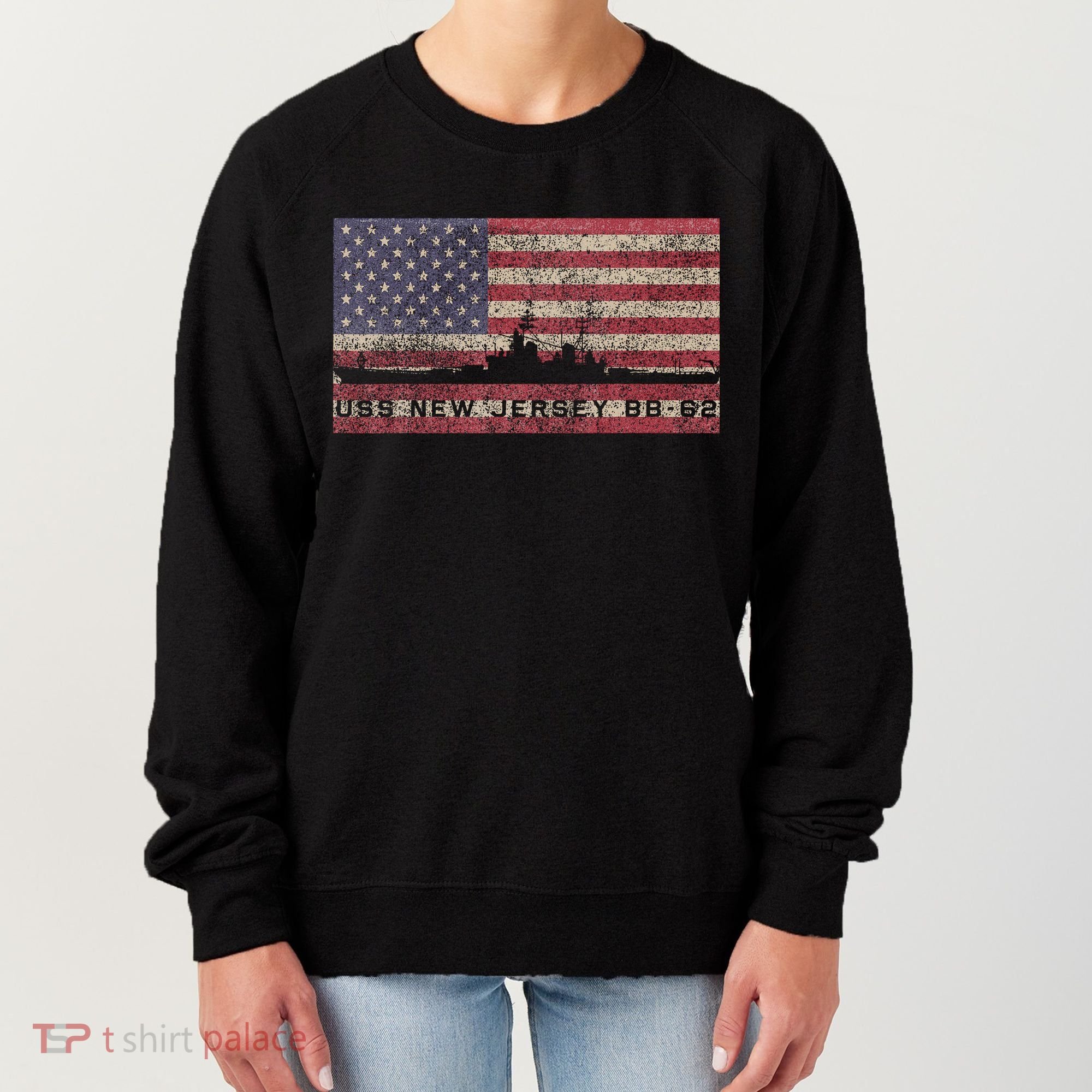 Uss New Jersey Bb62 Ww2 Battleship Usa American Flag Women's Sweatshirt