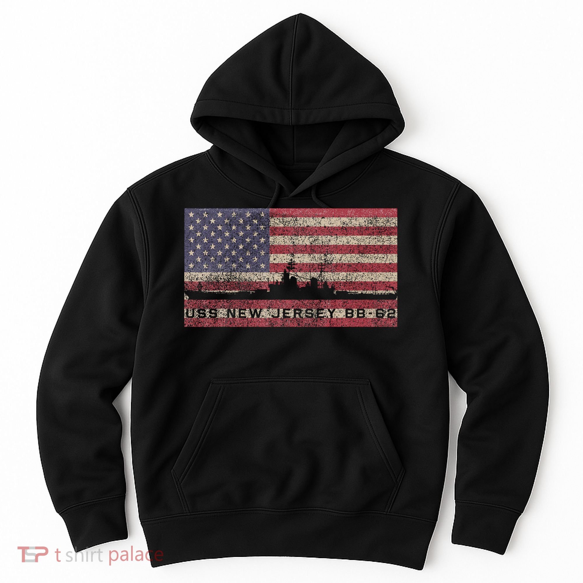 Uss New Jersey Bb62 Ww2 Battleship Usa American Flag Hoodie