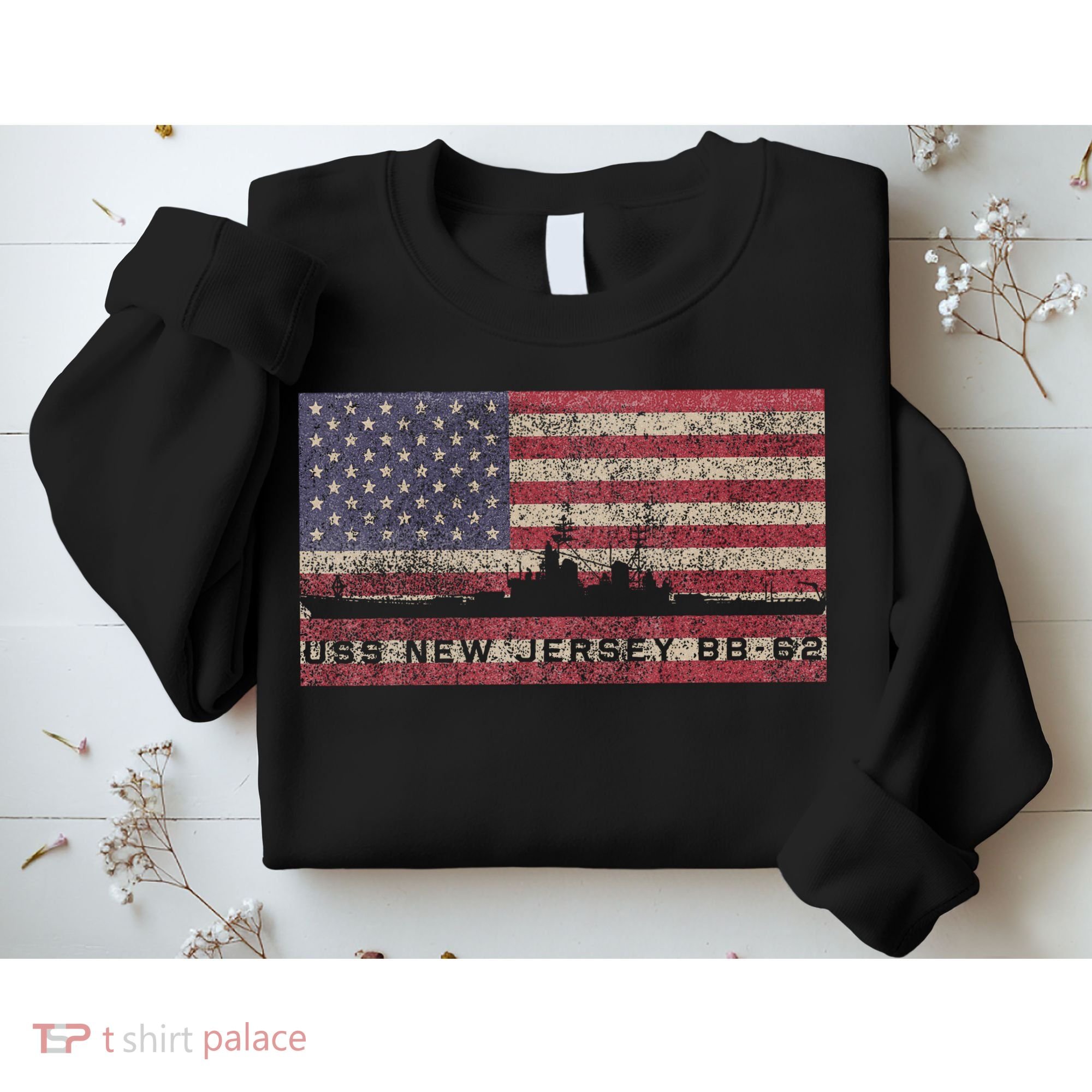 Uss New Jersey Bb62 Ww2 Battleship Usa American Flag Sweatshirt