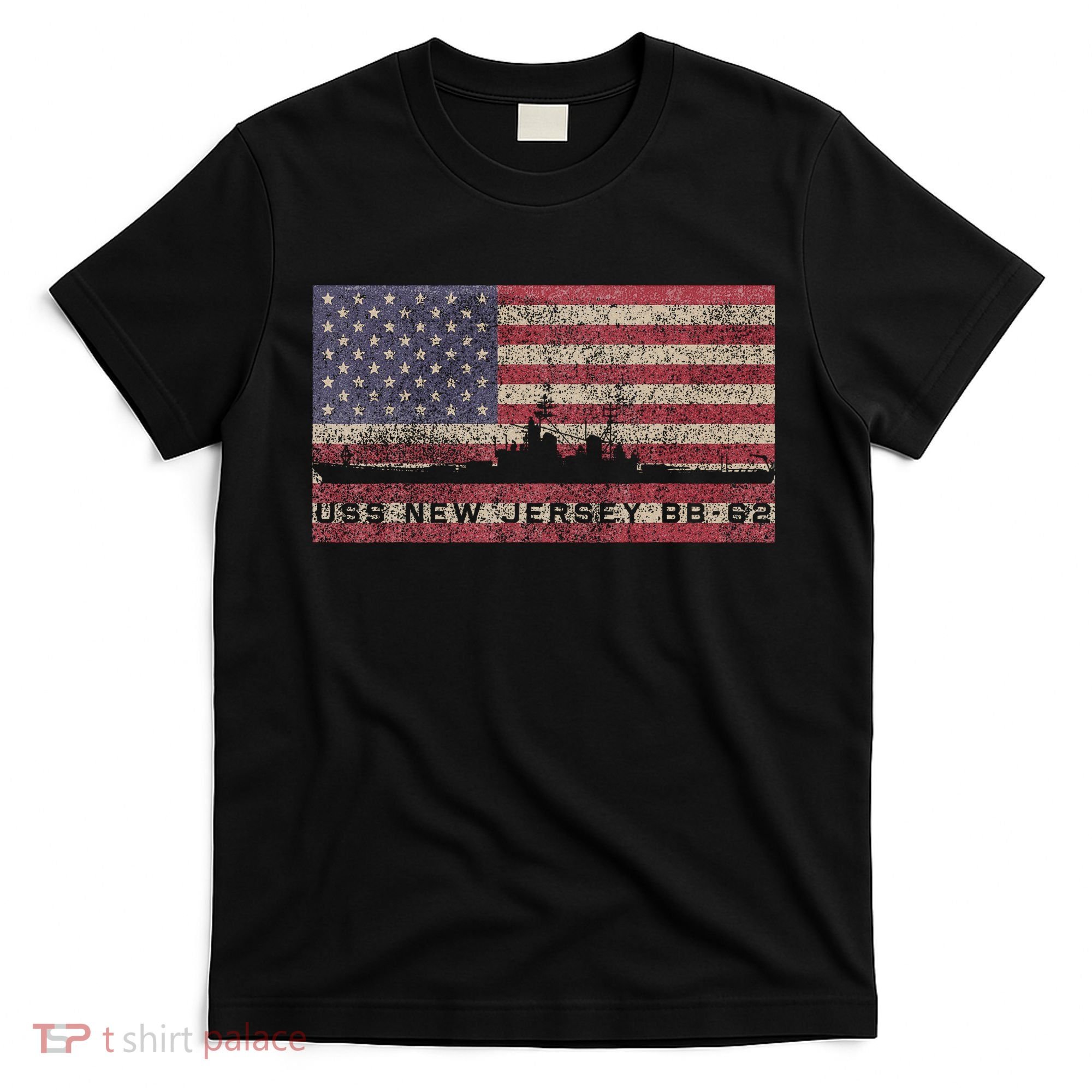 Uss New Jersey Bb62 Ww2 Battleship Usa American Flag T-Shirt