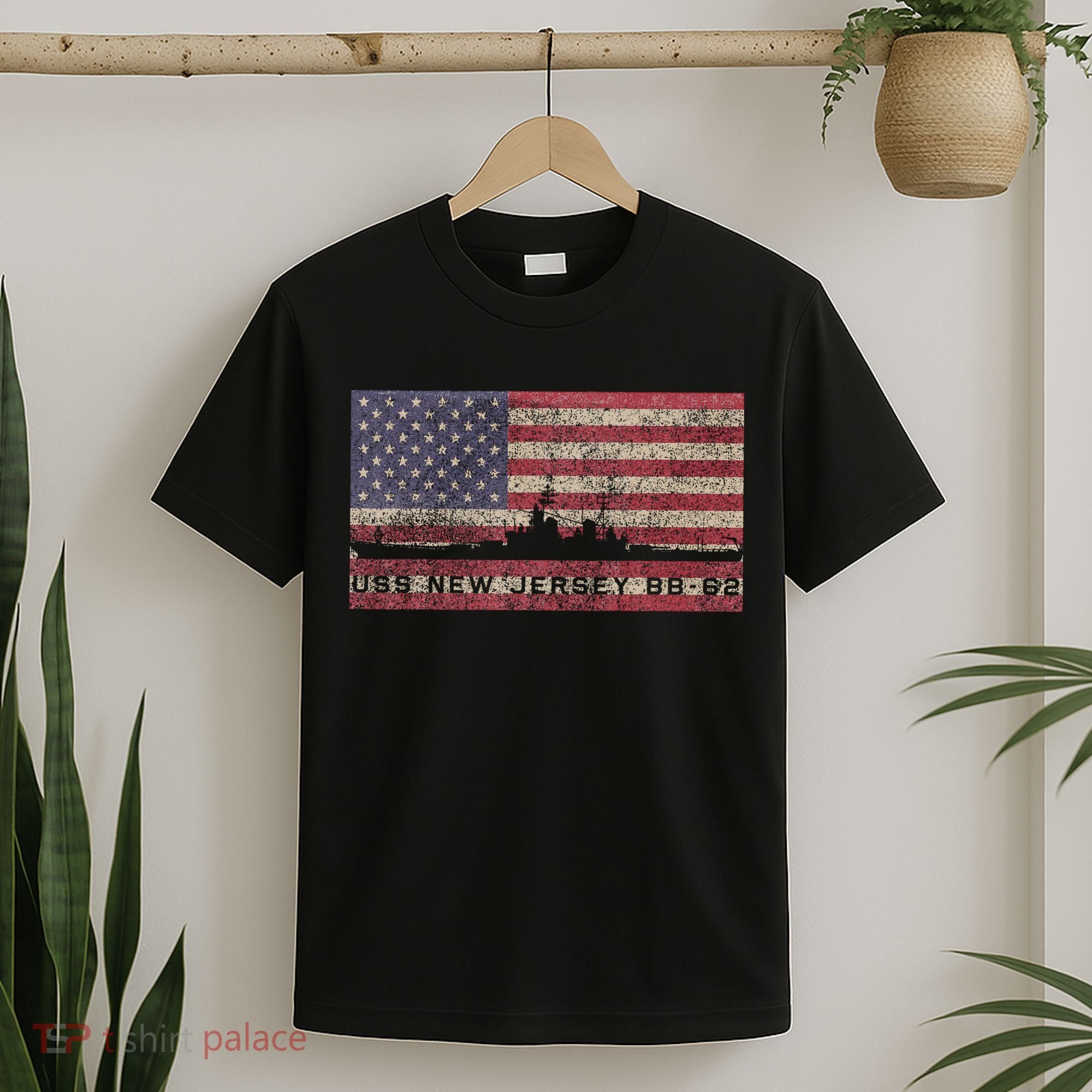 Uss New Jersey Bb62 Ww2 Battleship Usa American Flag T-Shirt