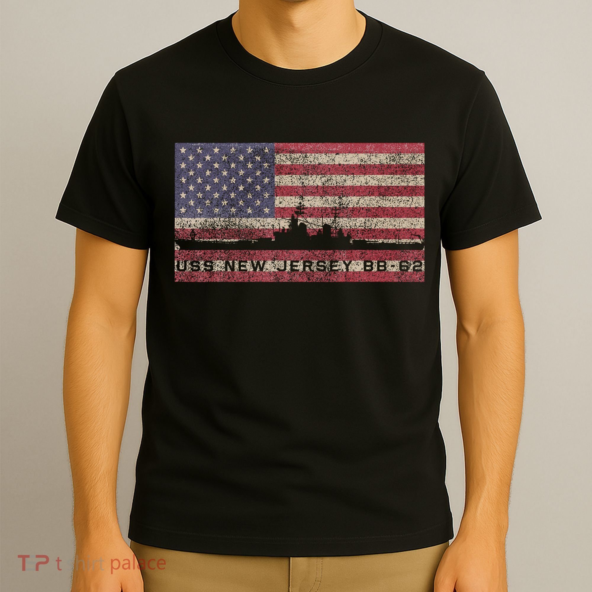 Uss New Jersey Bb62 Ww2 Battleship Usa American Flag T-Shirt