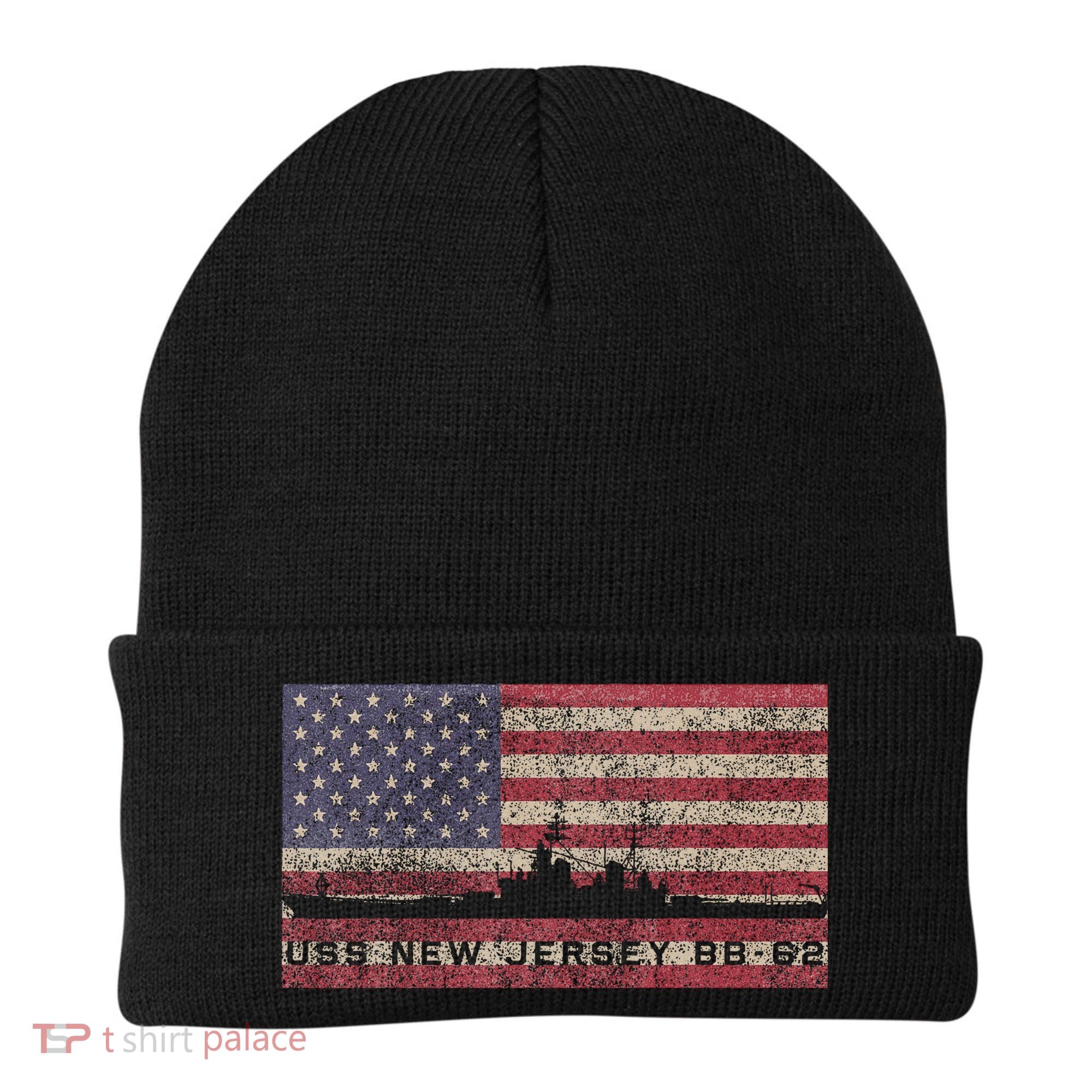 Uss New Jersey Bb62 Ww2 Battleship Usa American Flag Beanie