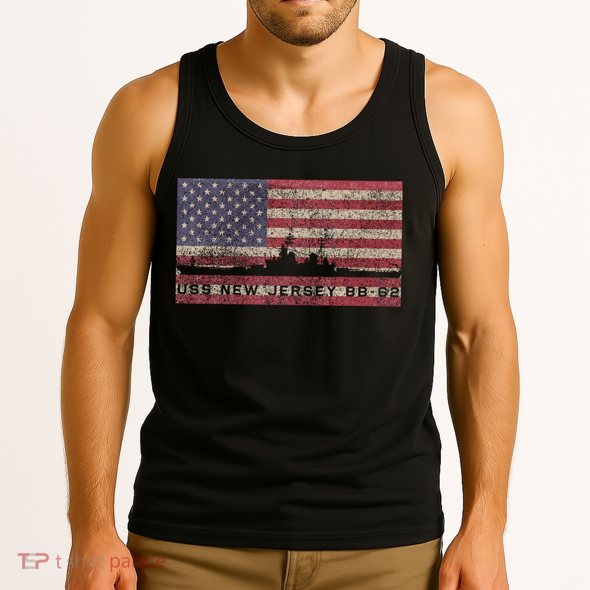 Uss New Jersey Bb62 Ww2 Battleship Usa American Flag Tank Top