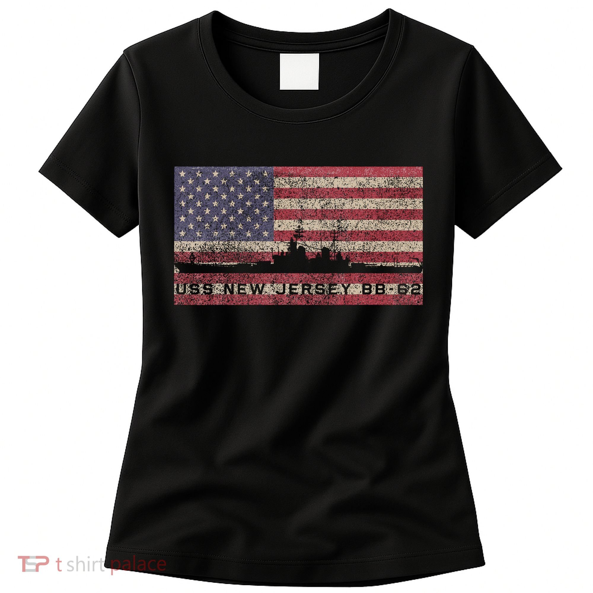 Uss New Jersey Bb62 Ww2 Battleship Usa American Flag Women's T-Shirt