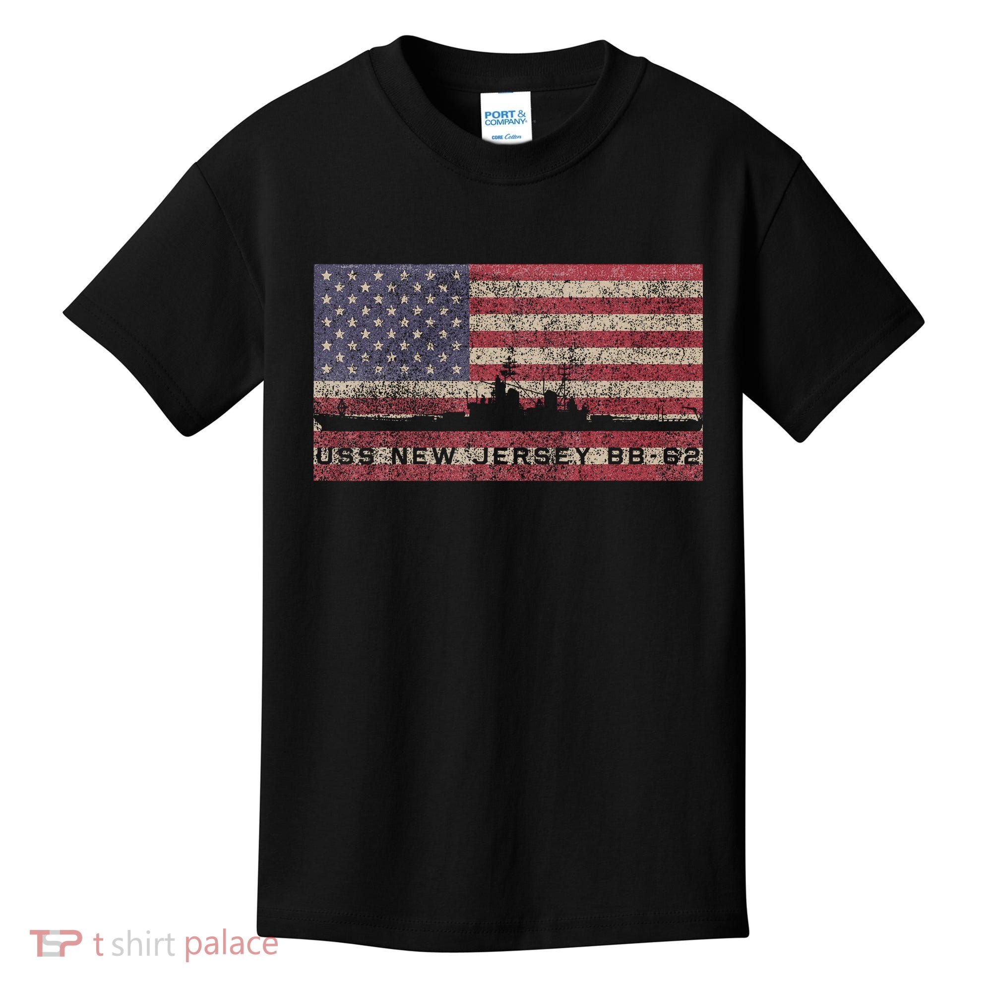 Uss New Jersey Bb62 Ww2 Battleship Usa American Flag Kids T-Shirt