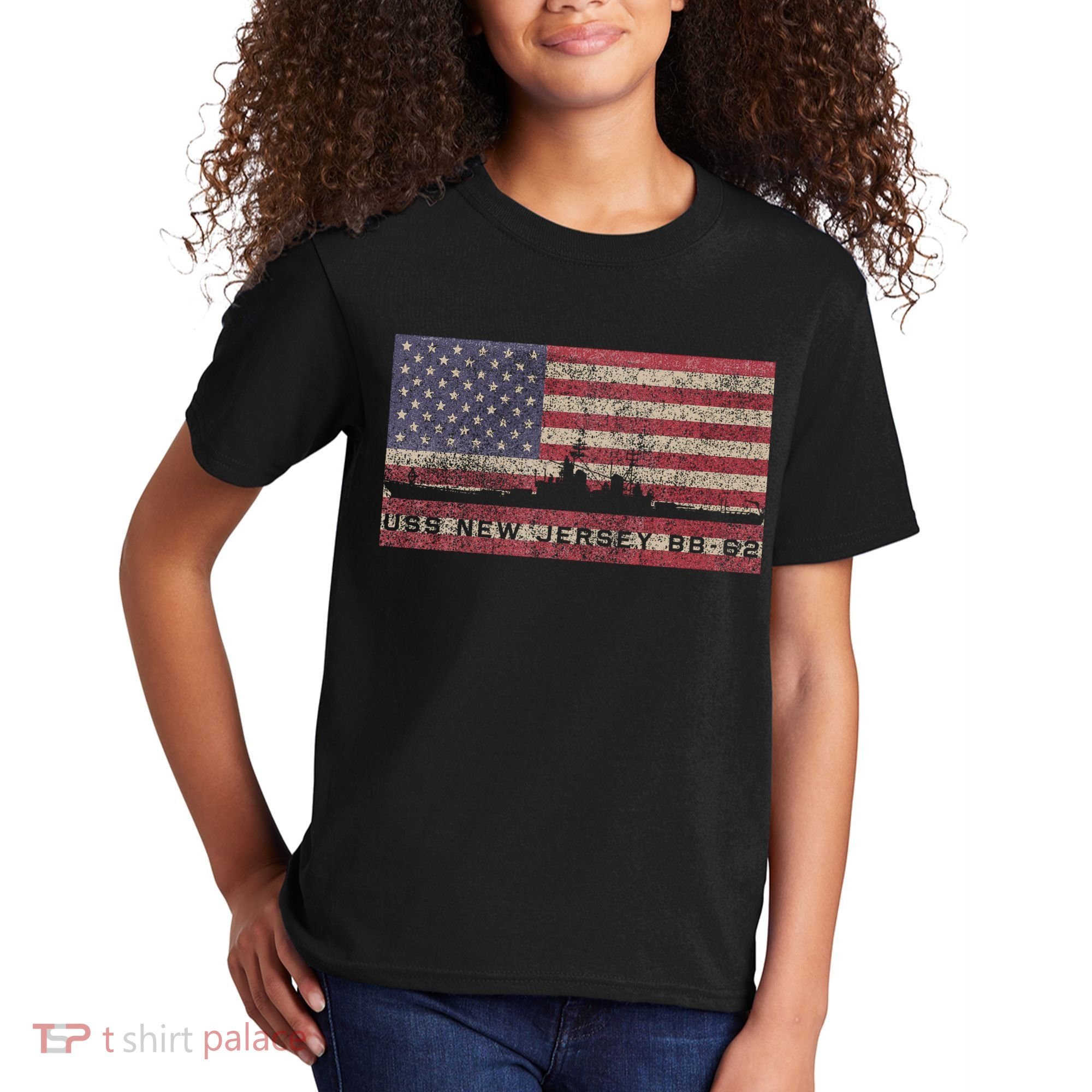 Uss New Jersey Bb62 Ww2 Battleship Usa American Flag Kids T-Shirt
