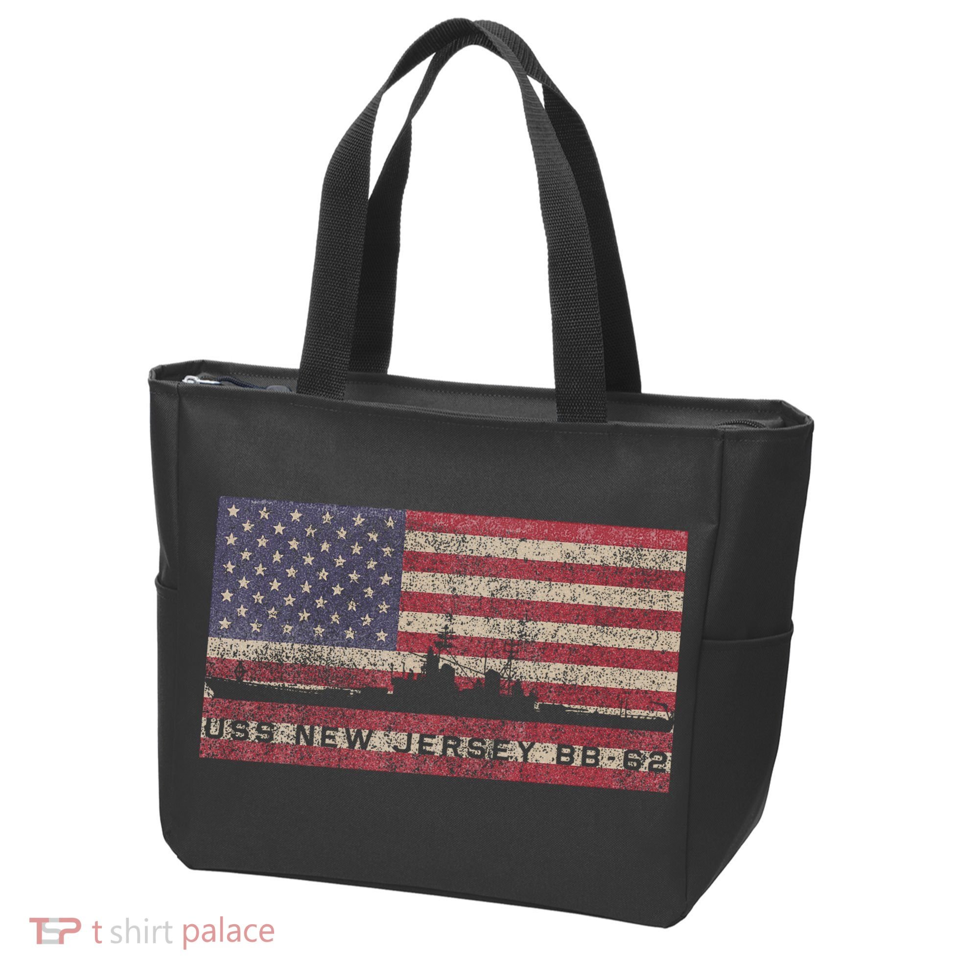 Uss New Jersey Bb62 Ww2 Battleship Usa American Flag Tote Bag