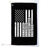 Unmasked Unmuzzled Unvaccinated Unafraid US Flag Golf Towel thumb 0