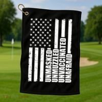 Unmasked Unmuzzled Unvaccinated Unafraid US Flag Golf Towel thumb 1