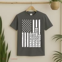 Unmasked Unmuzzled Unvaccinated Unafraid US Flag T-Shirt thumb 2