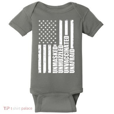 Unmasked Unmuzzled Unvaccinated Unafraid US Flag Baby Bodysuit