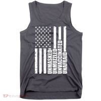 Unmasked Unmuzzled Unvaccinated Unafraid US Flag Tank Top thumb 0