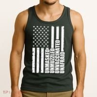 Unmasked Unmuzzled Unvaccinated Unafraid US Flag Tank Top thumb 3