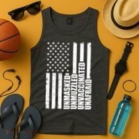 Unmasked Unmuzzled Unvaccinated Unafraid US Flag Tank Top thumb 4