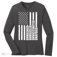 Unmasked Unmuzzled Unvaccinated Unafraid US Flag Women's Long Sleeve Shirt thumb 0