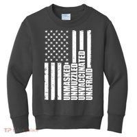 Unmasked Unmuzzled Unvaccinated Unafraid US Flag Kids Sweatshirt thumb 0