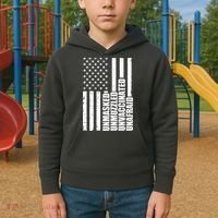 Unmasked Unmuzzled Unvaccinated Unafraid US Flag Kids Hoodie thumb 2