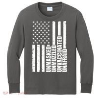 Unmasked Unmuzzled Unvaccinated Unafraid US Flag Kids Long Sleeve Shirt thumb 0