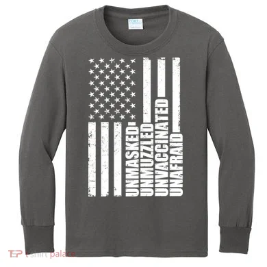 Unmasked Unmuzzled Unvaccinated Unafraid US Flag Kids Long Sleeve Shirt