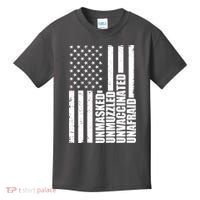 Unmasked Unmuzzled Unvaccinated Unafraid US Flag Kids T-Shirt thumb 0