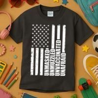 Unmasked Unmuzzled Unvaccinated Unafraid US Flag Kids T-Shirt thumb 3