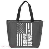 Unmasked Unmuzzled Unvaccinated Unafraid US Flag Tote Bag thumb 0