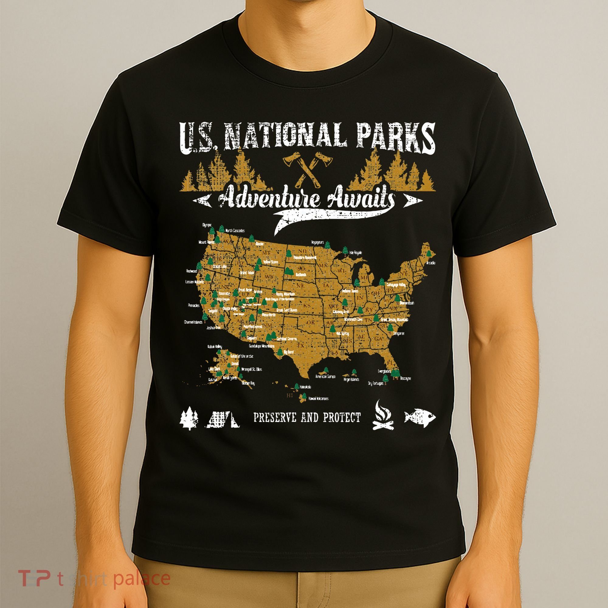 US National Parks Adventure Awaits Hiking & Camping Lover T-Shirt