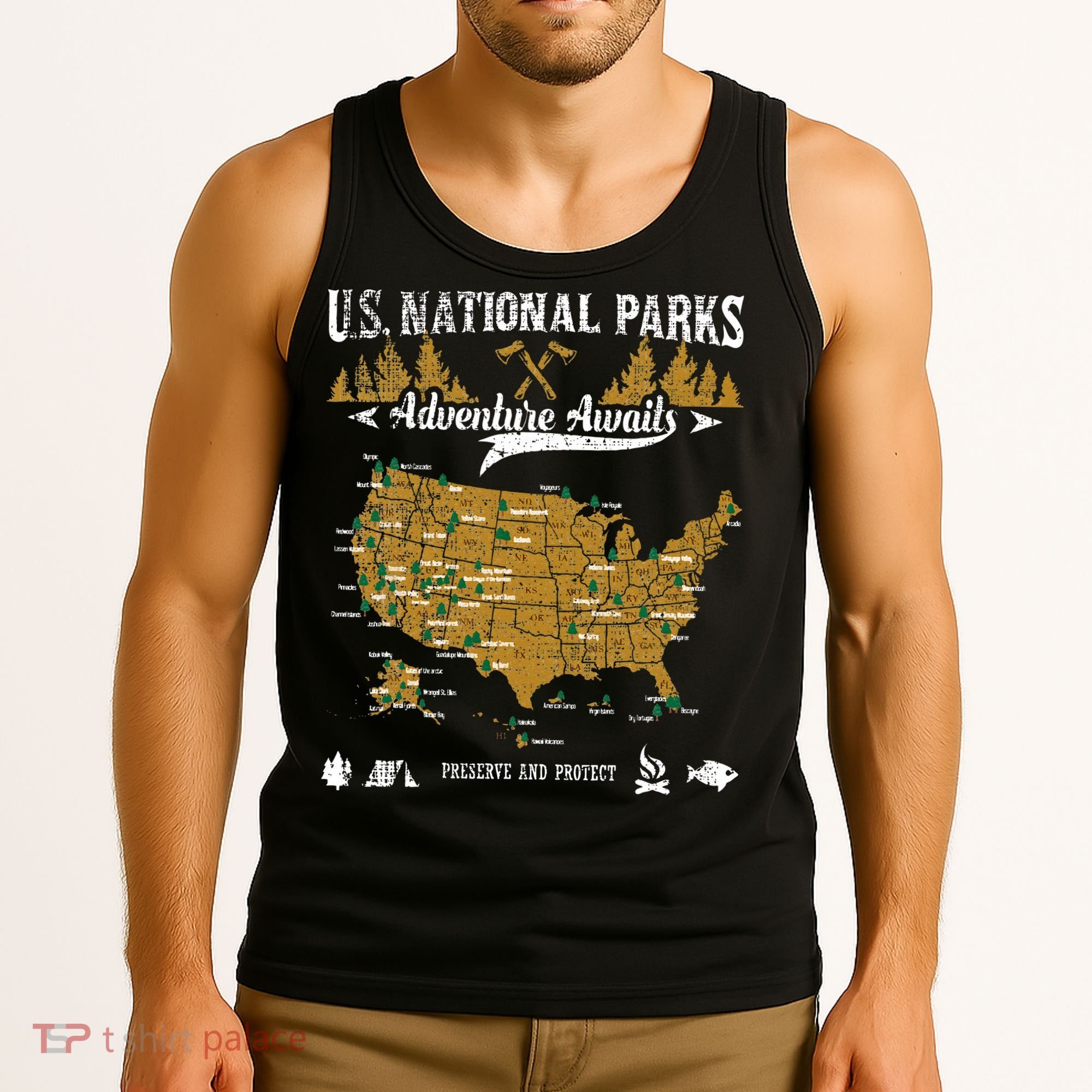 US National Parks Adventure Awaits Hiking & Camping Lover Tank Top