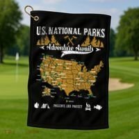 US National Parks Adventure Awaits Hiking & Camping Lover Golf Towel thumb 1
