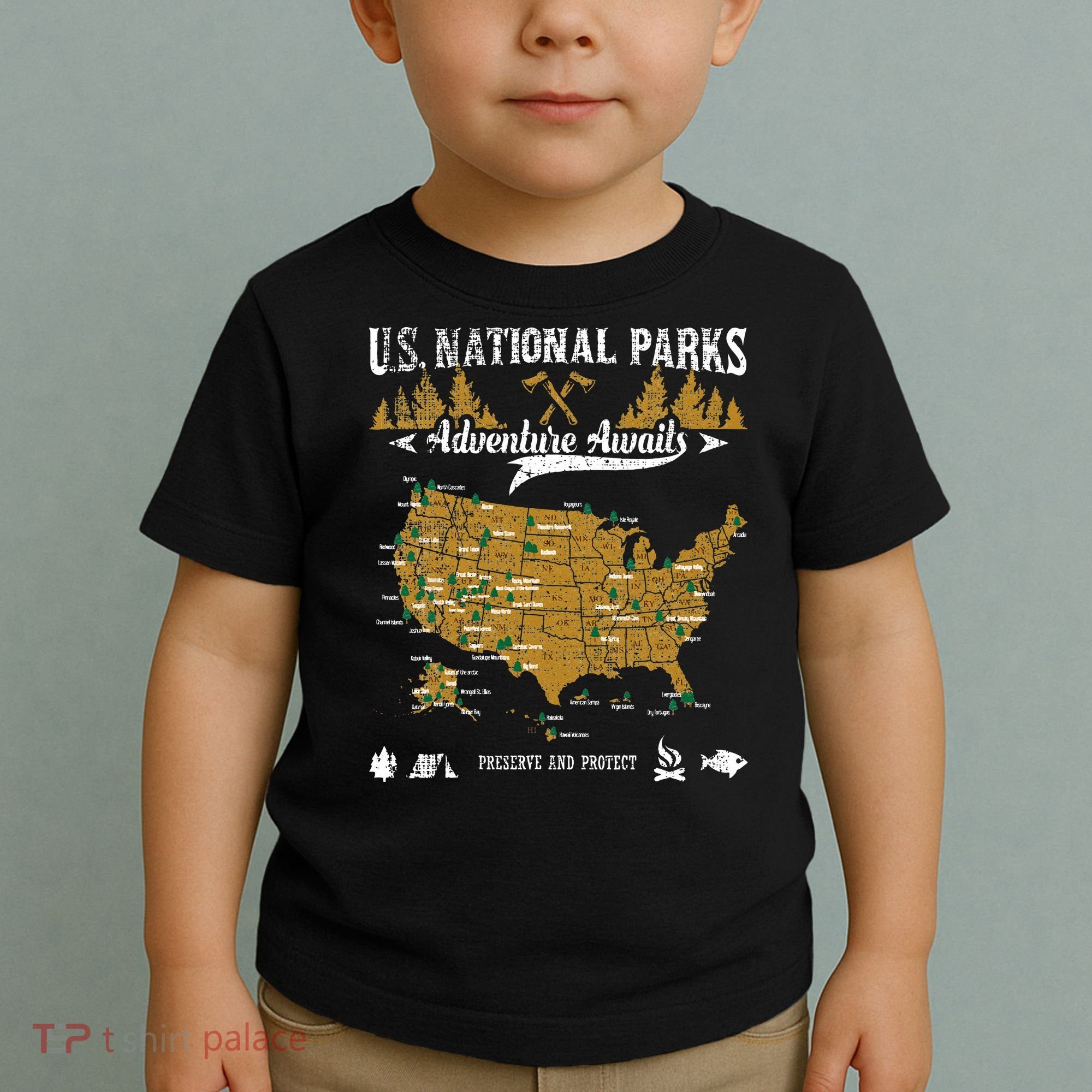 US National Parks Adventure Awaits Hiking & Camping Lover Toddler T-Shirt