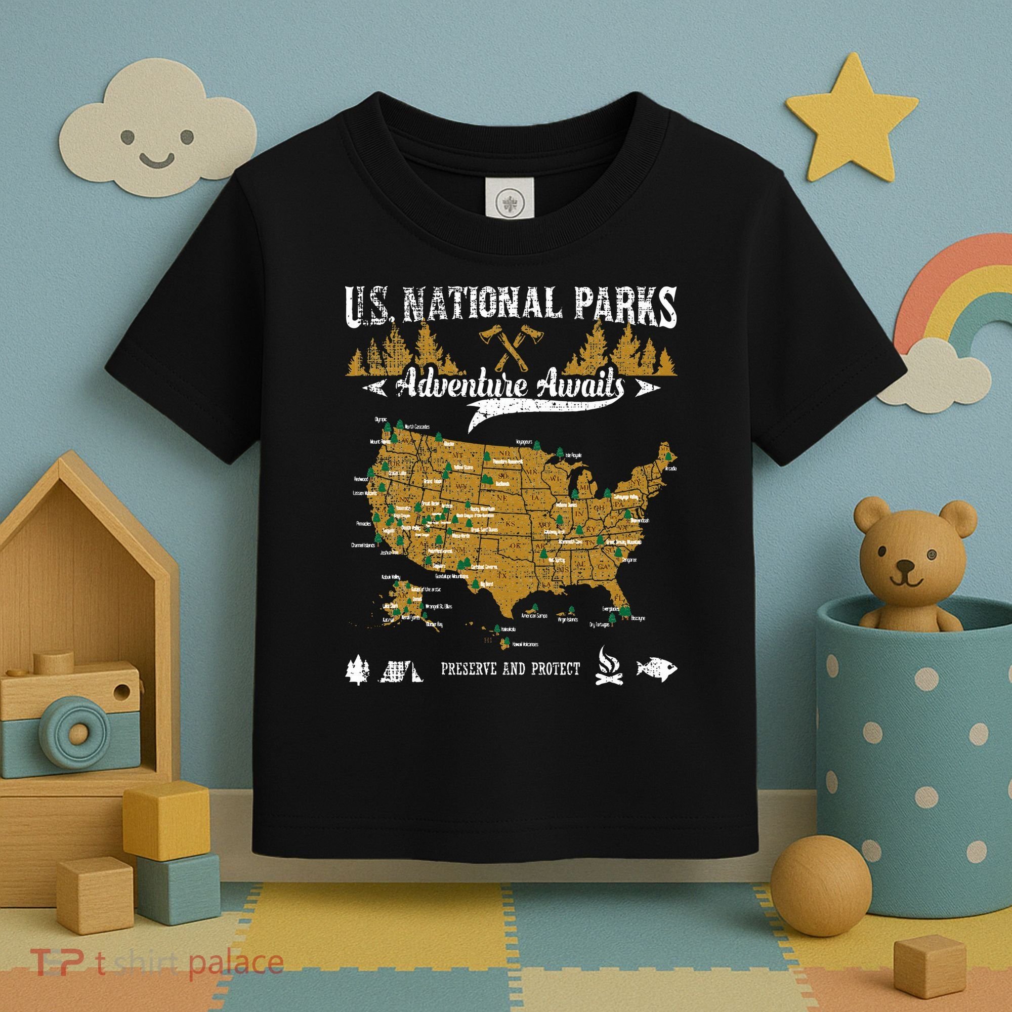 US National Parks Adventure Awaits Hiking & Camping Lover Toddler T-Shirt