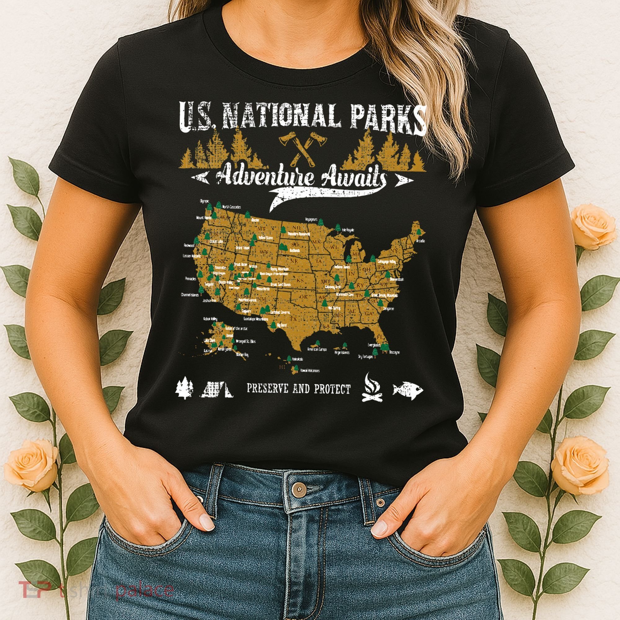 US National Parks Adventure Awaits Hiking & Camping Lover Women's T-Shirt