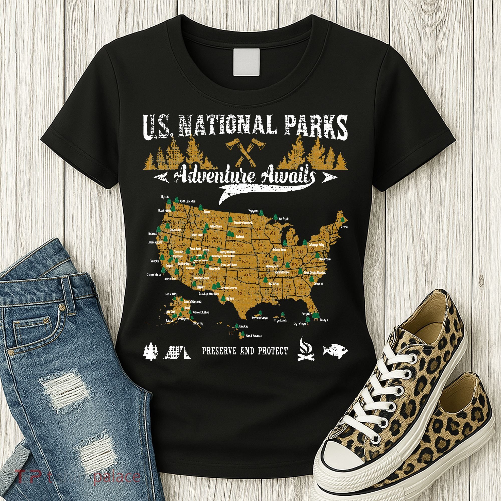 US National Parks Adventure Awaits Hiking & Camping Lover Women's T-Shirt
