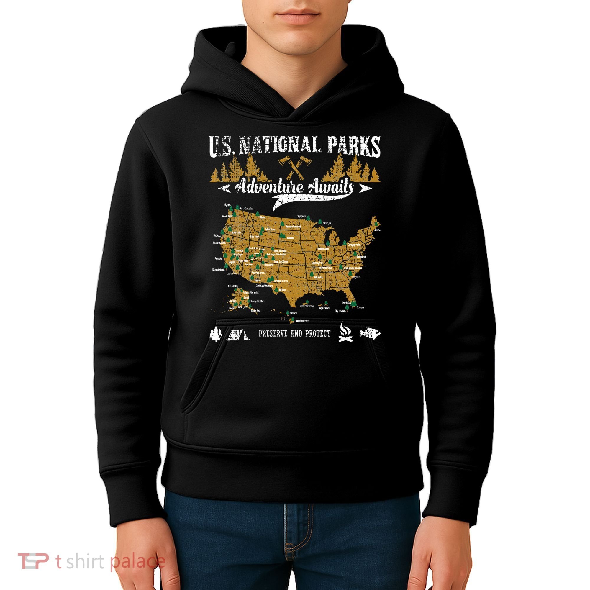 US National Parks Adventure Awaits Hiking & Camping Lover Kids Hoodie