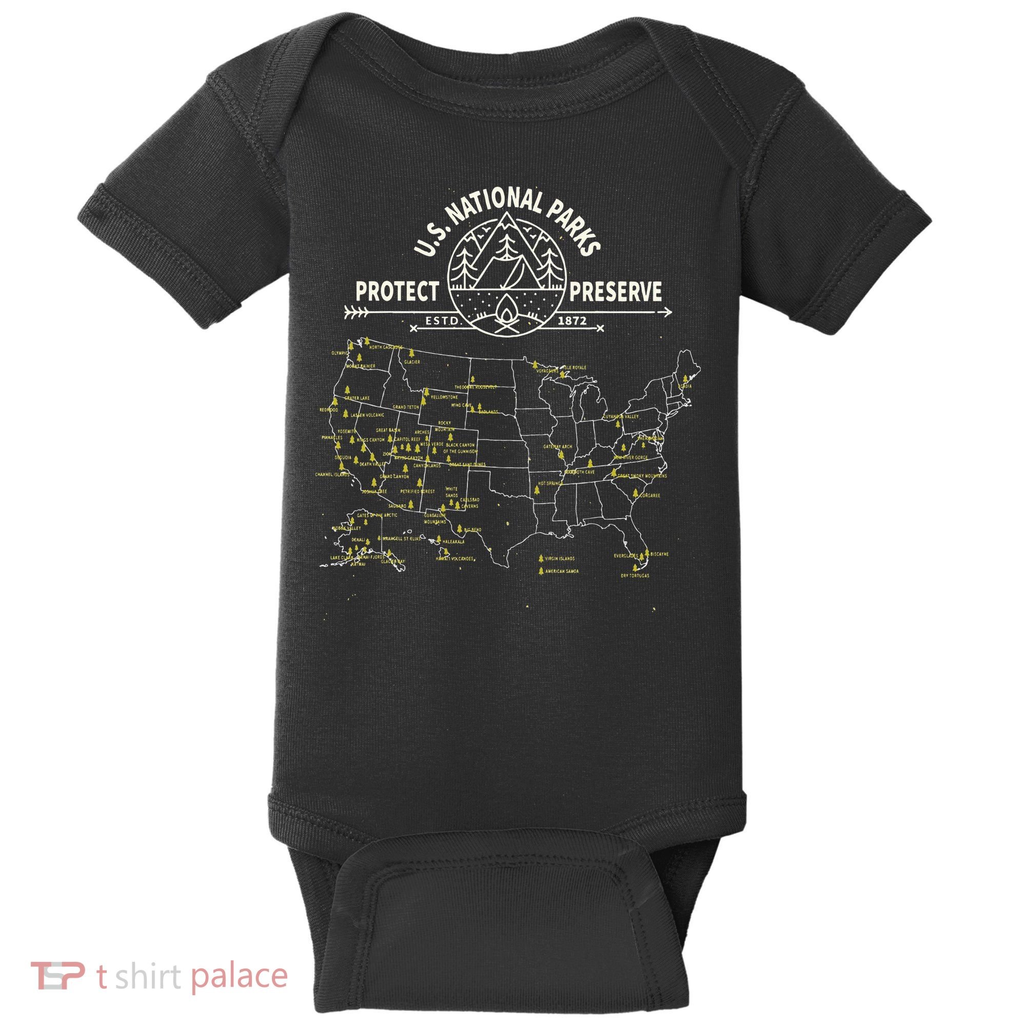 U.S. National Park Camping All 63 US National Parks Map Baby Bodysuit