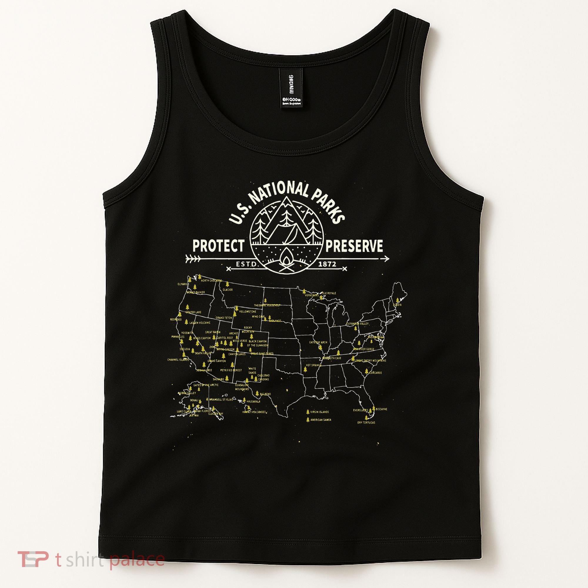 U.S. National Park Camping All 63 US National Parks Map Tank Top