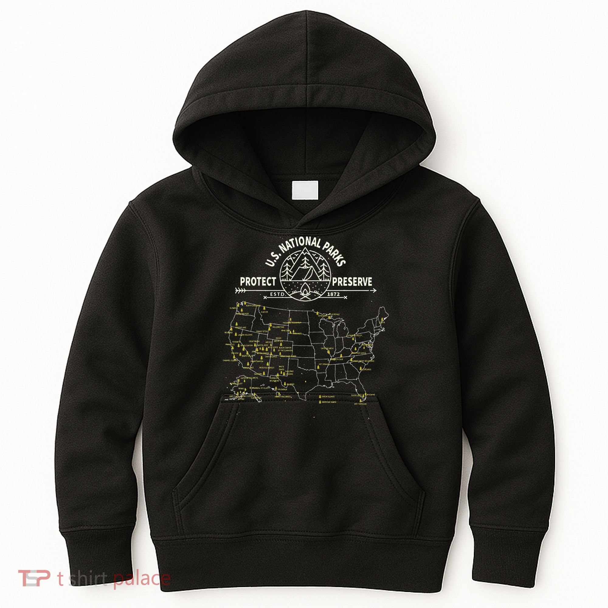 U.S. National Park Camping All 63 US National Parks Map Kids Hoodie