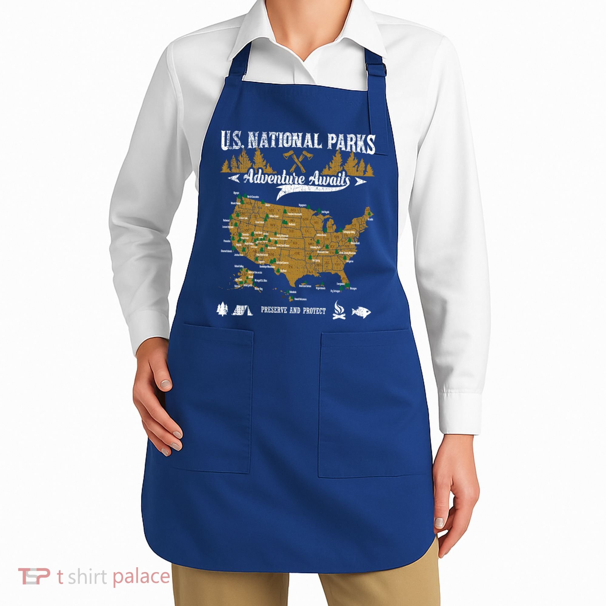 Us National Parks Adventure Awaits Cute Gift Hiking And Camping Lover Gift Apron