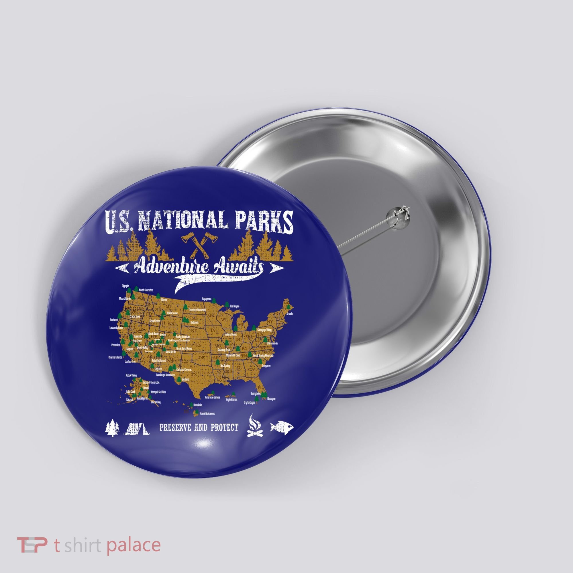 Us National Parks Adventure Awaits Cute Gift Hiking And Camping Lover Gift Button